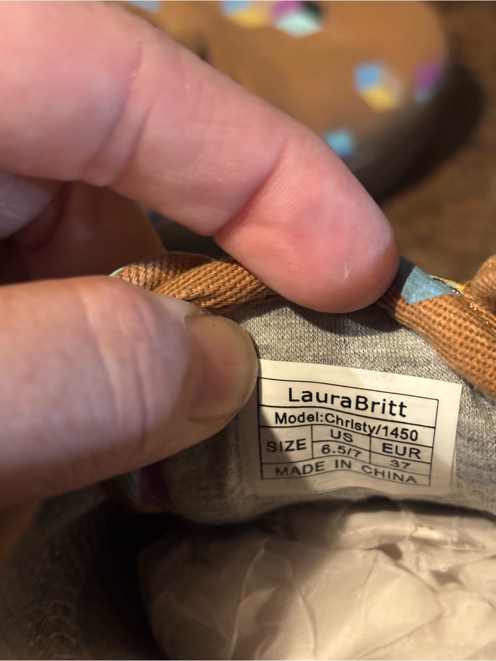 Laura Britt Brown Canvas Sneakers with Colorful Geometric Print - Picture 5 of 6